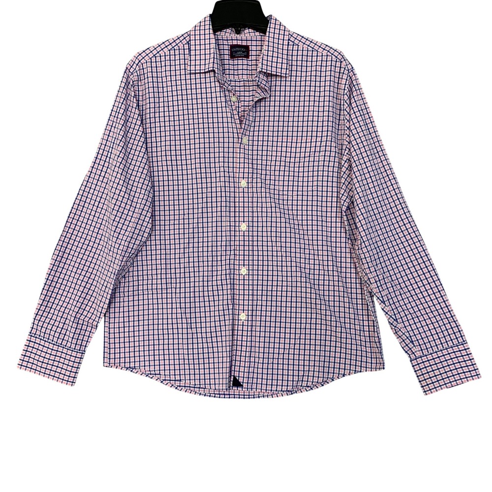 UNTUCKit Men's L Gingham Plaid Button Down Shirt Pink Blue Nylon Spandex